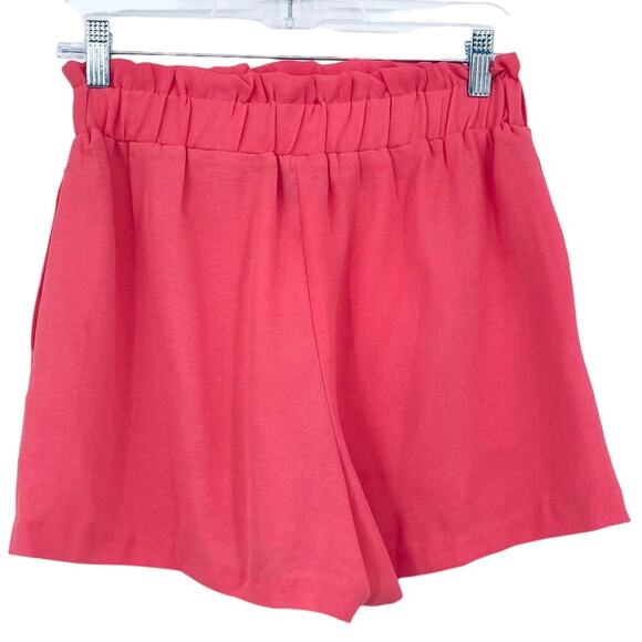 Gibson Coral Pink Ruched High Waist Shorts - Picture 1 of 4